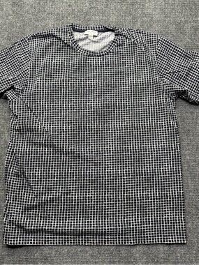 Sunspel T-shirt Mens L Navy Blue Grid Short Sleeve Lightweight 100% Cotton